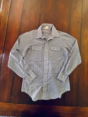 Vintage Levi Strauss & Co. Women’s Pearl Snap Western‎ Shirt Blue White Plaid